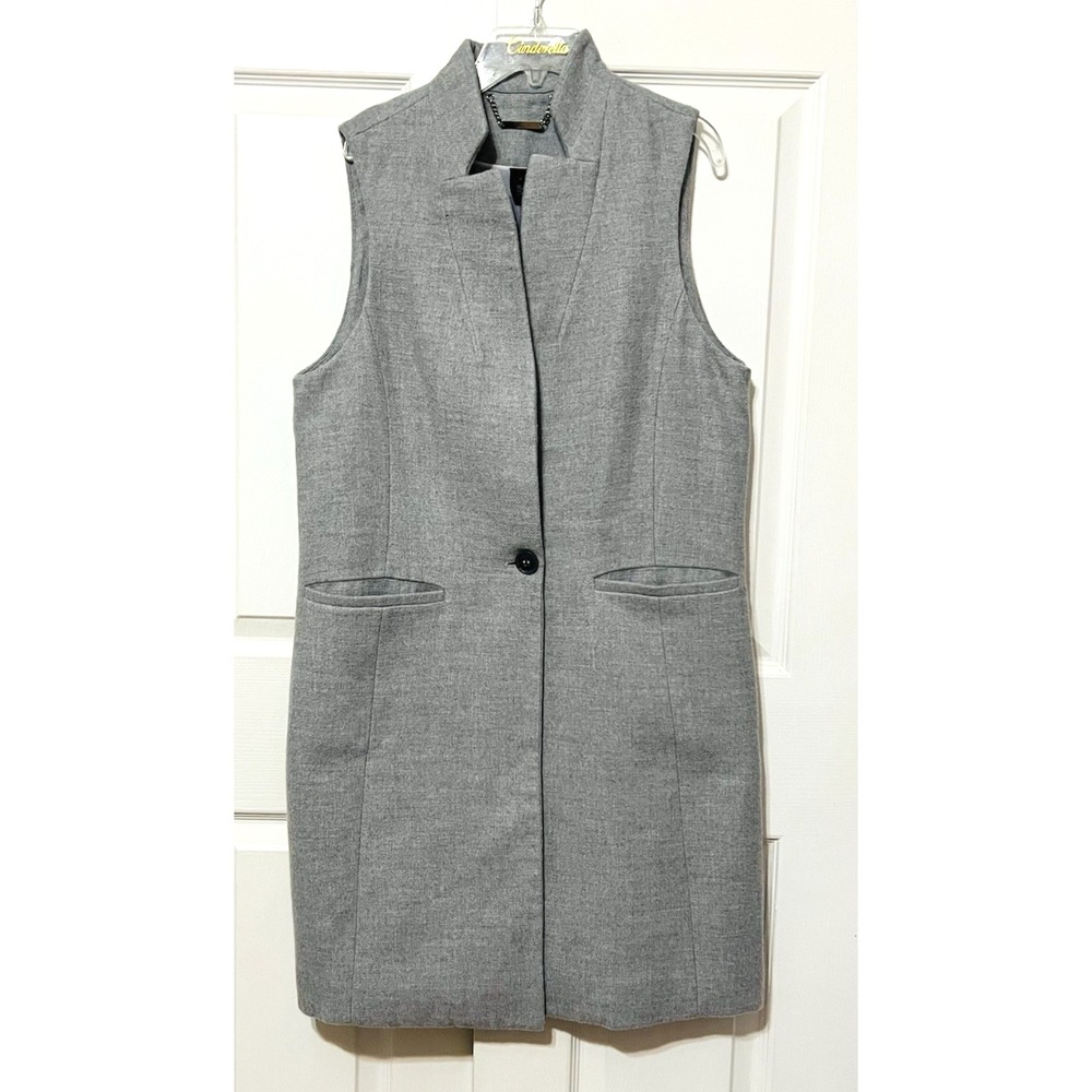 White House Black Market Long Light Gray Tweed Vest 1 Button Women's Size 10